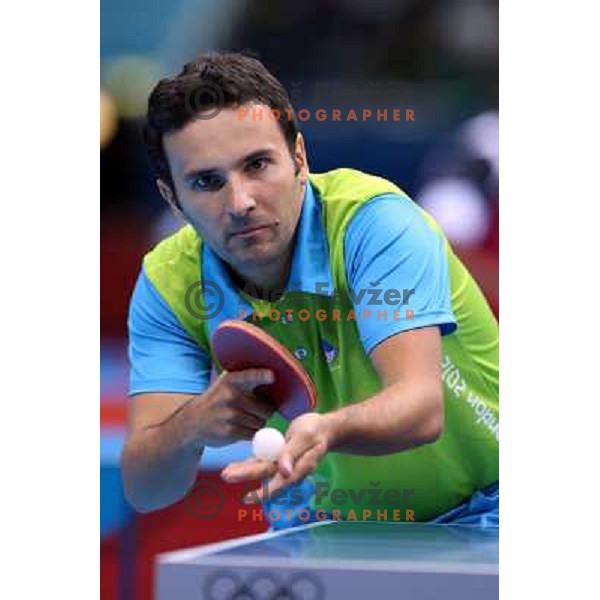 Bojan Tokic of Slovenia in action in second round of table tennis tournament in Excel at London 2012 Summer Olympic games on July 29, 2012 