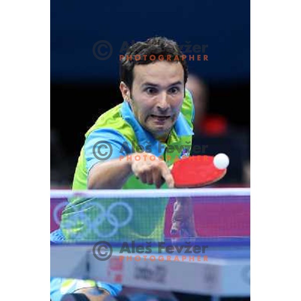 Bojan Tokic of Slovenia in action in second round of table tennis tournament in Excel at London 2012 Summer Olympic games on July 29, 2012 