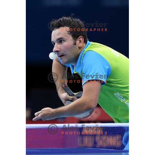 Bojan Tokic of Slovenia in action in second round of table tennis tournament in Excel at London 2012 Summer Olympic games on July 29, 2012 