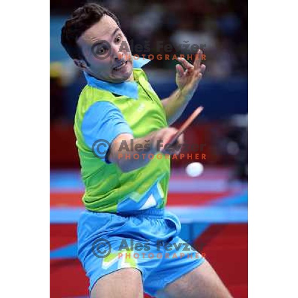 Bojan Tokic of Slovenia in action in second round of table tennis tournament in Excel at London 2012 Summer Olympic games on July 29, 2012 