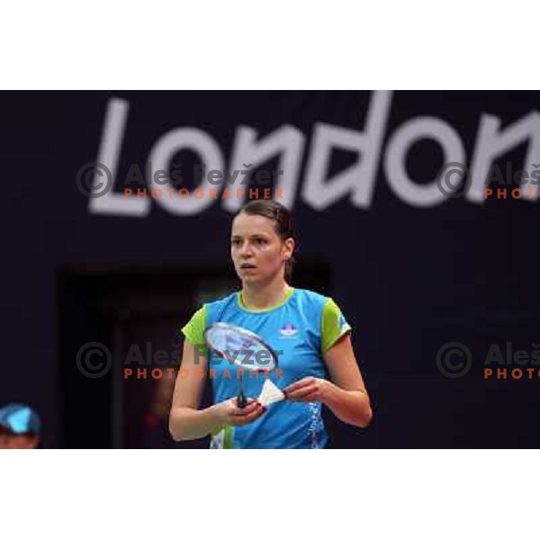 Maja Tvrdy of Slovenia in action in second round of badminton tournament in Wembley Arena at London 2012 Summer Olympic games on July 29, 2012 