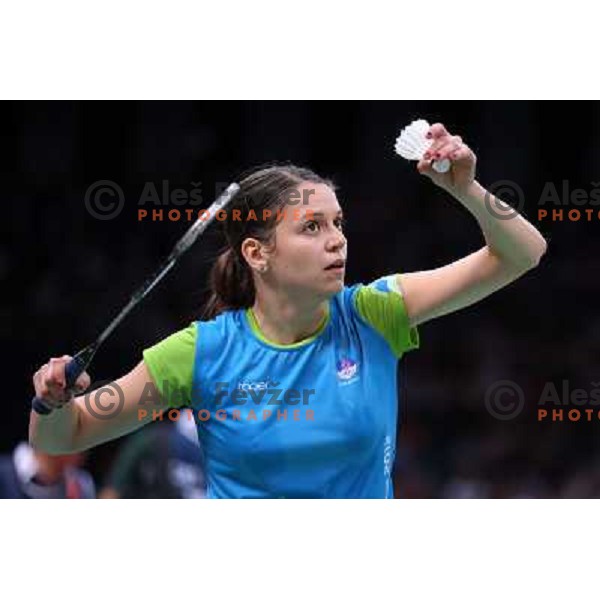 Maja Tvrdy of Slovenia in action in second round of badminton tournament in Wembley Arena at London 2012 Summer Olympic games on July 29, 2012 