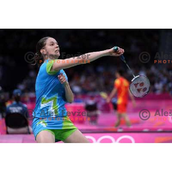 Maja Tvrdy of Slovenia in action in second round of badminton tournament in Wembley Arena at London 2012 Summer Olympic games on July 29, 2012 