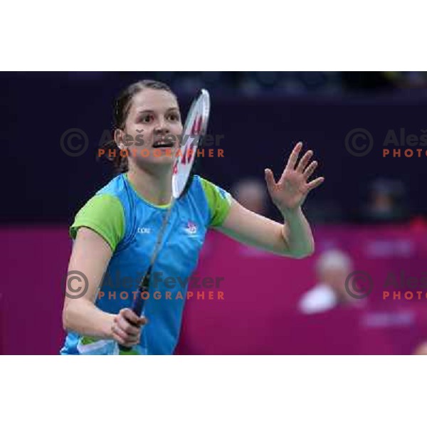 Maja Tvrdy of Slovenia in action in second round of badminton tournament in Wembley Arena at London 2012 Summer Olympic games on July 29, 2012 