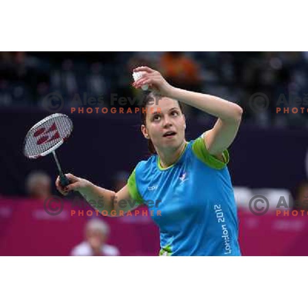 Maja Tvrdy of Slovenia in action in second round of badminton tournament in Wembley Arena at London 2012 Summer Olympic games on July 29, 2012 
