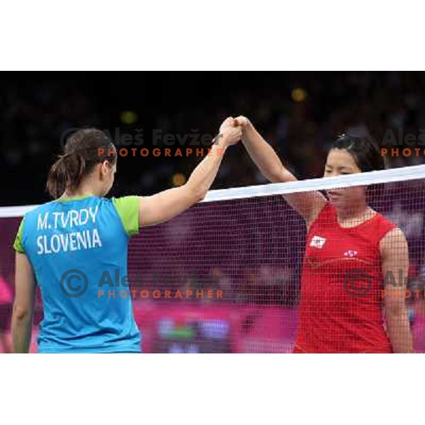 Maja Tvrdy of Slovenia in action in second round of badminton tournament in Wembley Arena at London 2012 Summer Olympic games on July 29, 2012 