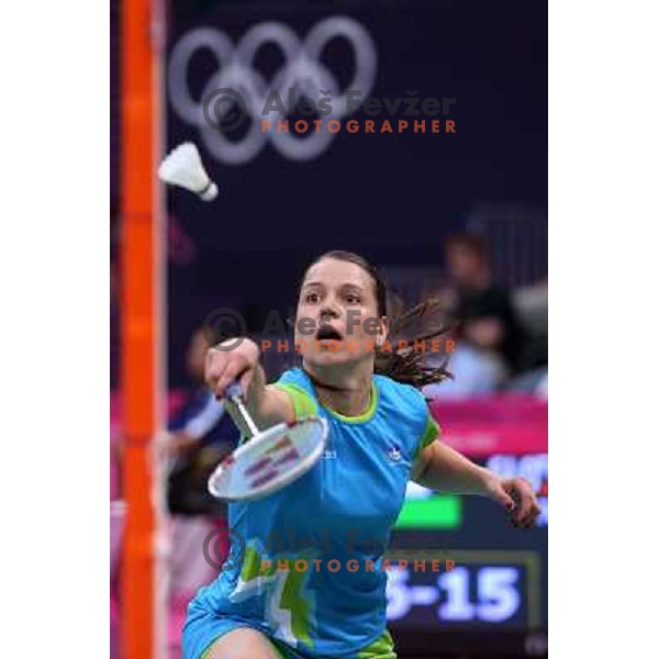 Maja Tvrdy of Slovenia in action in second round of badminton tournament in Wembley Arena at London 2012 Summer Olympic games on July 29, 2012 