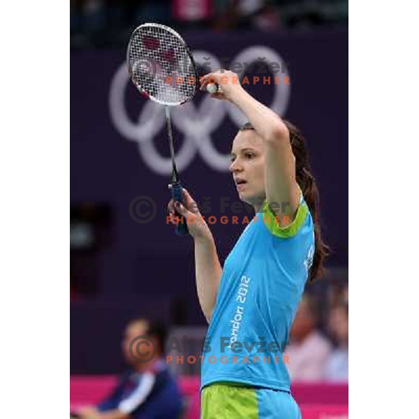 Maja Tvrdy of Slovenia in action in second round of badminton tournament in Wembley Arena at London 2012 Summer Olympic games on July 29, 2012 
