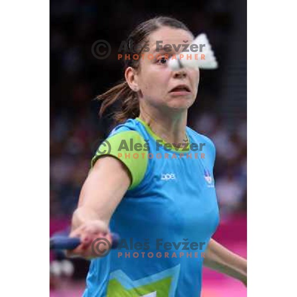 Maja Tvrdy of Slovenia in action in second round of badminton tournament in Wembley Arena at London 2012 Summer Olympic games on July 29, 2012 