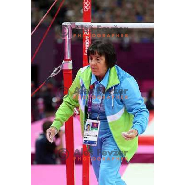 Coach Lyudmyla Korolenko of Slovenia at Artistic Gymnastics Women\'s Qualification in North Greenwich Arena at London 2012 Summer Olympic games, Great Britain on July 29, 2012 
