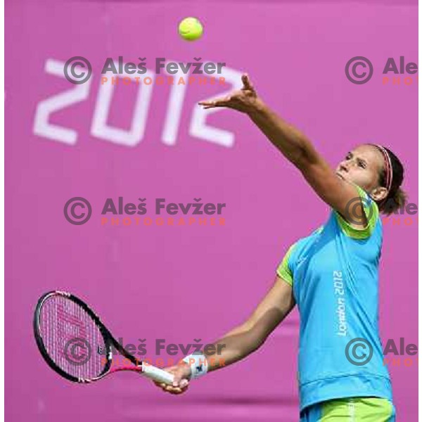 Polona Hercog of Slovenia in action in first round of tennis tournament in Wimbledon during London 2012 Summer Olympic Games, Great Britain on July 30, 2012 
