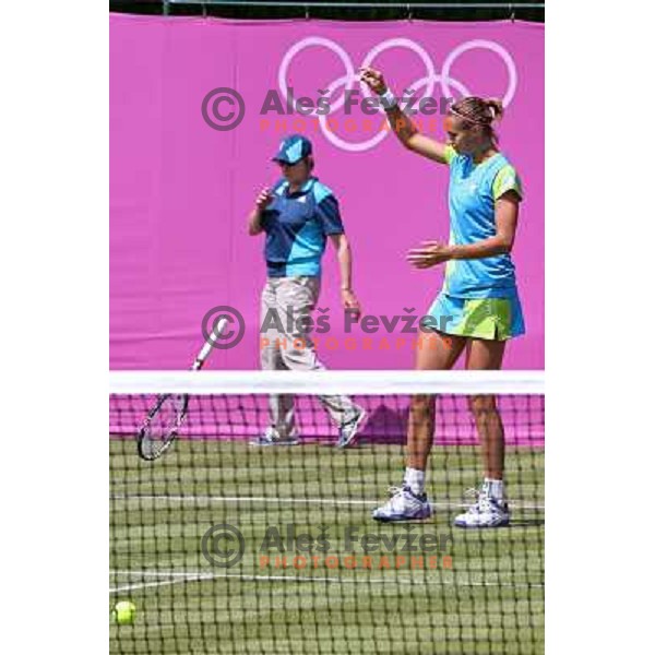 Polona Hercog of Slovenia in action in first round of tennis tournament in Wimbledon during London 2012 Summer Olympic Games, Great Britain on July 30, 2012 