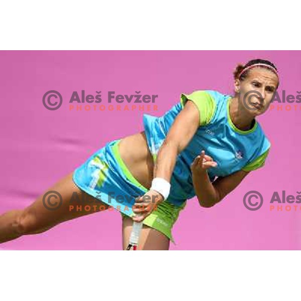 Polona Hercog of Slovenia in action in first round of tennis tournament in Wimbledon during London 2012 Summer Olympic Games, Great Britain on July 30, 2012 