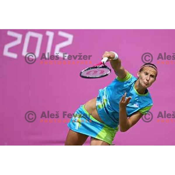 Polona Hercog of Slovenia in action in first round of tennis tournament in Wimbledon during London 2012 Summer Olympic Games, Great Britain on July 30, 2012 