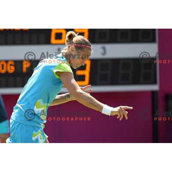 Polona Hercog of Slovenia in action in first round of tennis tournament in Wimbledon during London 2012 Summer Olympic Games, Great Britain on July 30, 2012 