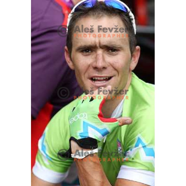 Borut Bozic of Slovenia at the finish of Men\'s Road race (249.5 km) during London 2012 Summer Olympic Games, Great Britain on July 28, 2012 