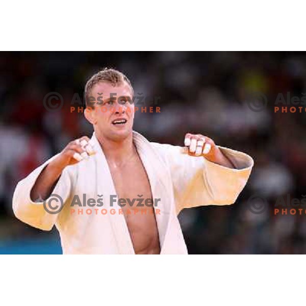 Rok Draksic of Slovenia lost in second round of -66 kg judo tournament to Miklos Ungvari of Hungary in Excel exhibition centre during London 2012 Summer Olympic Games, Great Britain on July 29, 2012 