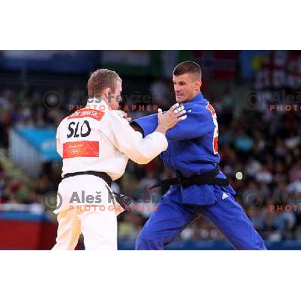 Rok Draksic of Slovenia lost in second round of -66 kg judo tournament to Miklos Ungvari of Hungary in Excel exhibition centre during London 2012 Summer Olympic Games, Great Britain on July 29, 2012 