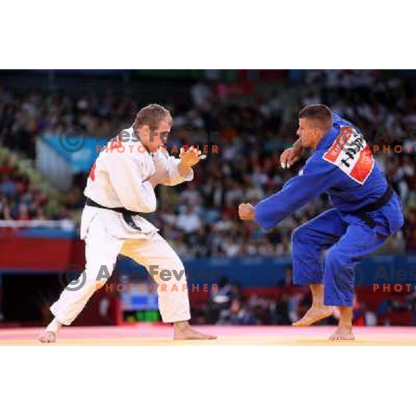 Rok Draksic of Slovenia lost in second round of -66 kg judo tournament to Miklos Ungvari of Hungary in Excel exhibition centre during London 2012 Summer Olympic Games, Great Britain on July 29, 2012 