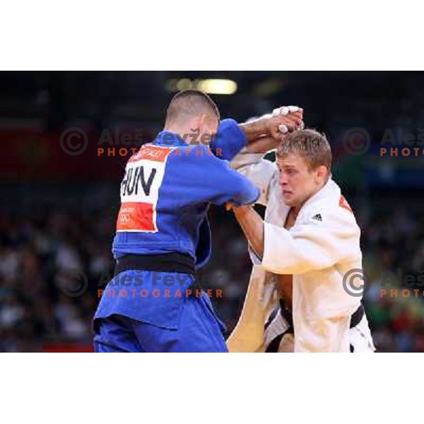 Rok Draksic of Slovenia lost in second round of -66 kg judo tournament to Miklos Ungvari of Hungary in Excel exhibition centre during London 2012 Summer Olympic Games, Great Britain on July 29, 2012 
