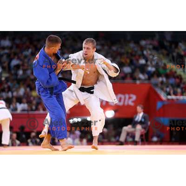 Rok Draksic of Slovenia lost in second round of -66 kg judo tournament to Miklos Ungvari of Hungary in Excel exhibition centre during London 2012 Summer Olympic Games, Great Britain on July 29, 2012 