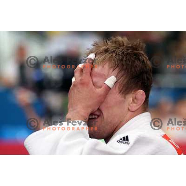 Rok Draksic of Slovenia lost in second round of -66 kg judo tournament to Miklos Ungvari of Hungary in Excel exhibition centre during London 2012 Summer Olympic Games, Great Britain on July 29, 2012 