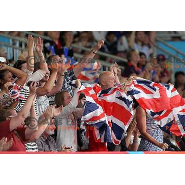 British fans at judo tournament in Excel exhibition centre during London 2012 Summer Olympic Games, Great Britain on July 29, 2012 