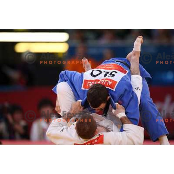 Aljaz Sedej of Slovenia fights with Travis Stevens of USA in first round of -81 kg judo tournament in Excel exhibition centre during London 2012 Summer Olympic Games, Great Britain on July 31, 2012 