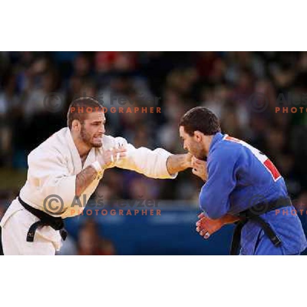 Aljaz Sedej of Slovenia fights with Travis Stevens of USA in first round of -81 kg judo tournament in Excel exhibition centre during London 2012 Summer Olympic Games, Great Britain on July 31, 2012 