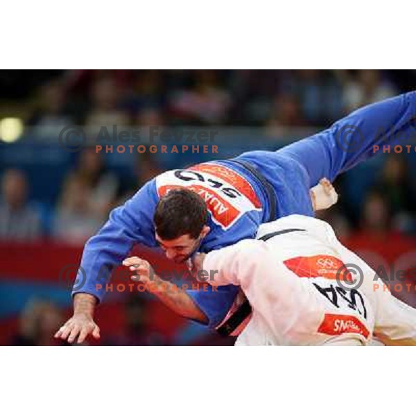 Aljaz Sedej of Slovenia fights with Travis Stevens of USA in first round of -81 kg judo tournament in Excel exhibition centre during London 2012 Summer Olympic Games, Great Britain on July 31, 2012 