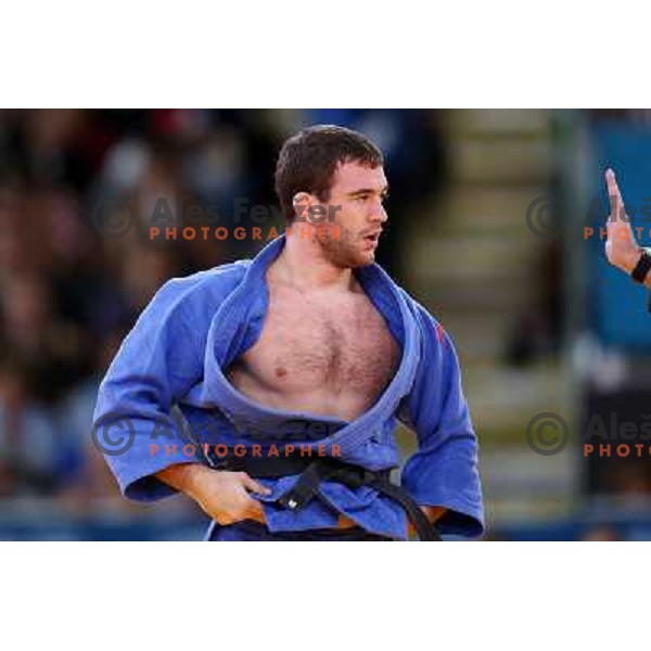Aljaz Sedej of Slovenia fights with Travis Stevens of USA in first round of -81 kg judo tournament in Excel exhibition centre during London 2012 Summer Olympic Games, Great Britain on July 31, 2012 
