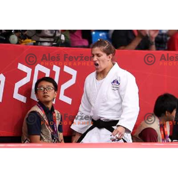 Rasa Sraka of Slovenia fights with Cecilia Blanco of Spain in second round of women\'s -70 kg judo tournament during London 2012 Summer Olympic games on 1st of August, 2012 
