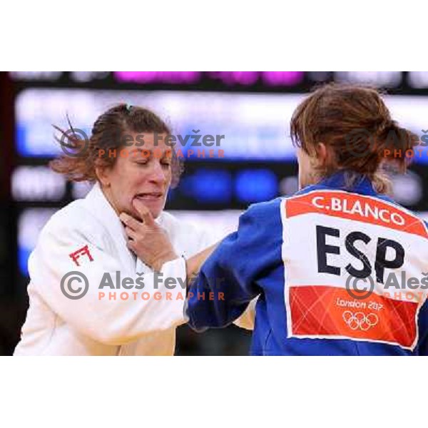 Rasa Sraka of Slovenia fights with Cecilia Blanco of Spain in second round of women\'s -70 kg judo tournament during London 2012 Summer Olympic games on 1st of August, 2012 