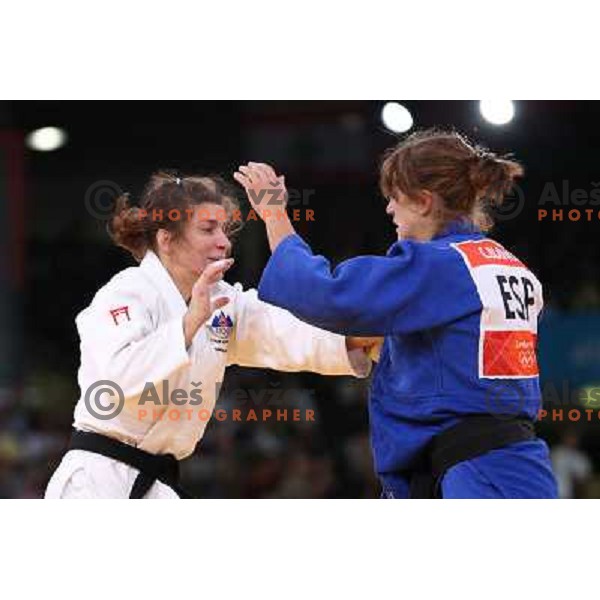 Rasa Sraka of Slovenia fights with Cecilia Blanco of Spain in second round of women\'s -70 kg judo tournament during London 2012 Summer Olympic games on 1st of August, 2012 