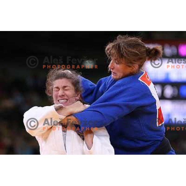 Rasa Sraka of Slovenia fights with Cecilia Blanco of Spain in second round of women\'s -70 kg judo tournament during London 2012 Summer Olympic games on 1st of August, 2012 