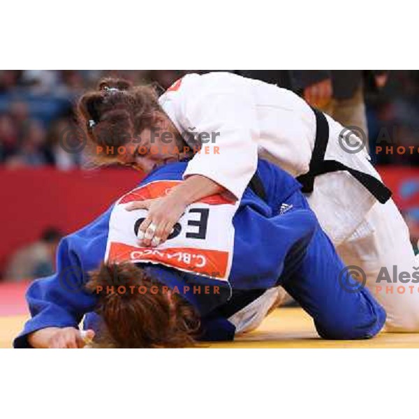 Rasa Sraka of Slovenia fights with Cecilia Blanco of Spain in second round of women\'s -70 kg judo tournament during London 2012 Summer Olympic games on 1st of August, 2012 