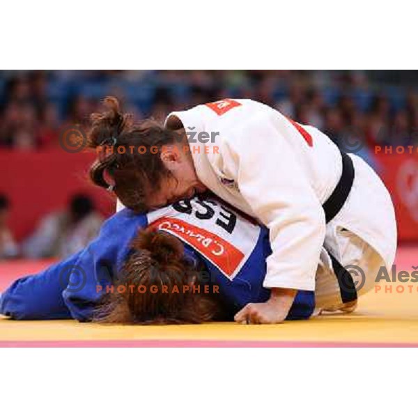 Rasa Sraka of Slovenia fights with Cecilia Blanco of Spain in second round of women\'s -70 kg judo tournament during London 2012 Summer Olympic games on 1st of August, 2012 