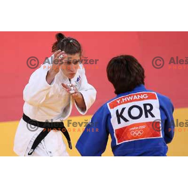 Rasa Sraka of Slovenia fights in third round of women\'s -70 kg judo tournament during London 2012 Summer Olympic games on 1st of August, 2012 