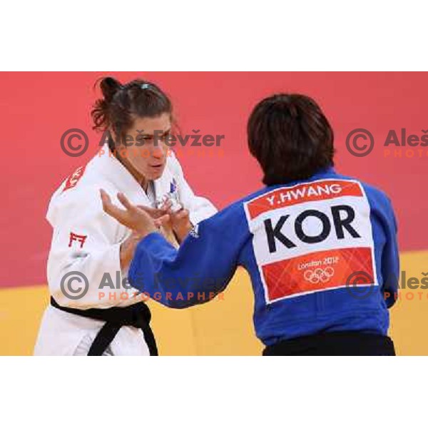 Rasa Sraka of Slovenia fights in third round of women\'s -70 kg judo tournament during London 2012 Summer Olympic games on 1st of August, 2012 