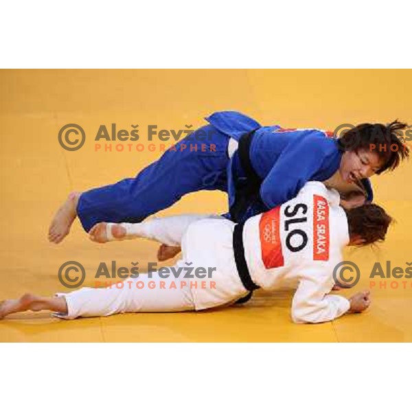 Rasa Sraka of Slovenia fights in third round of women\'s -70 kg judo tournament during London 2012 Summer Olympic games on 1st of August, 2012 