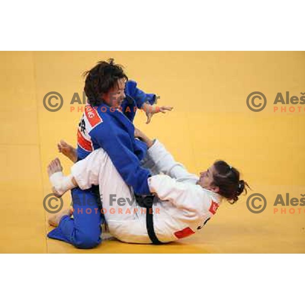 Rasa Sraka of Slovenia fights in third round of women\'s -70 kg judo tournament during London 2012 Summer Olympic games on 1st of August, 2012 