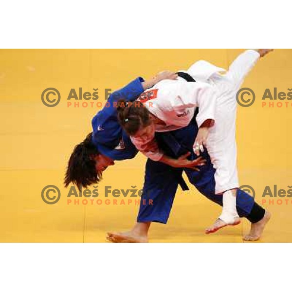 Rasa Sraka of Slovenia fights in third round of women\'s -70 kg judo tournament during London 2012 Summer Olympic games on 1st of August, 2012 