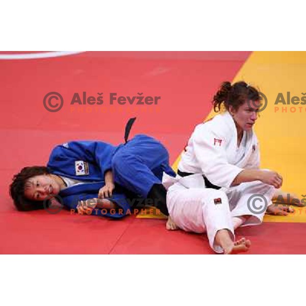 Rasa Sraka of Slovenia fights in third round of women\'s -70 kg judo tournament during London 2012 Summer Olympic games on 1st of August, 2012 