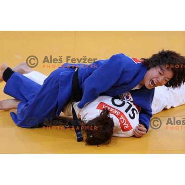 Rasa Sraka of Slovenia fights in third round of women\'s -70 kg judo tournament during London 2012 Summer Olympic games on 1st of August, 2012 
