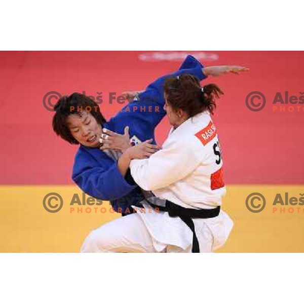 Rasa Sraka of Slovenia fights in third round of women\'s -70 kg judo tournament during London 2012 Summer Olympic games on 1st of August, 2012 