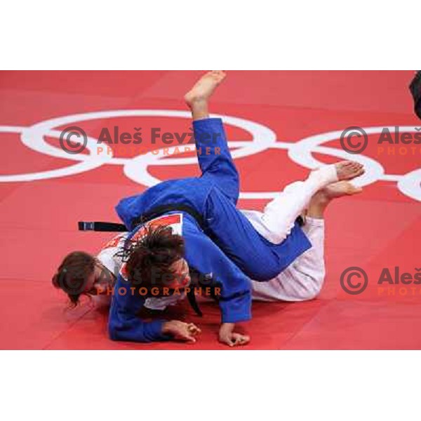 Rasa Sraka of Slovenia fights in third round of women\'s -70 kg judo tournament during London 2012 Summer Olympic games on 1st of August, 2012 