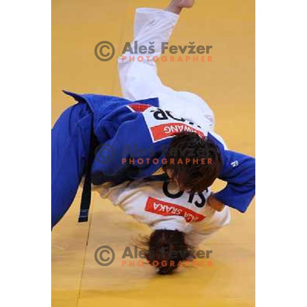 Rasa Sraka of Slovenia fights in third round of women\'s -70 kg judo tournament during London 2012 Summer Olympic games on 1st of August, 2012 