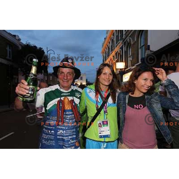 Sara Isakovic with fans in Slovenia pub in Camden during London 2012 Summer Olympic games, Great Britain on 2nd of August 2012 