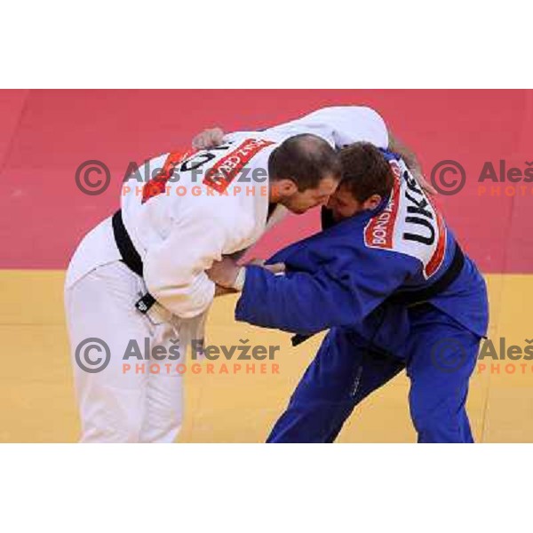 Matjaz Ceraj of Slovenia fights in first round of judo tournament 100+ category in ExCel during London 2012 Summer Olympic games, Great Britain on August 3,2012 