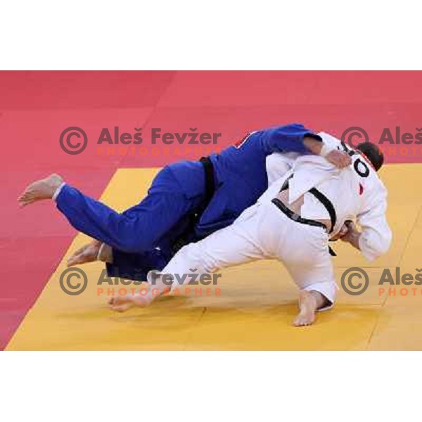 Matjaz Ceraj of Slovenia fights in first round of judo tournament 100+ category in ExCel during London 2012 Summer Olympic games, Great Britain on August 3,2012 